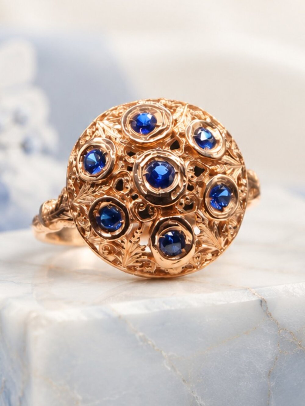Celestial Blue Spinel Cluster Ring